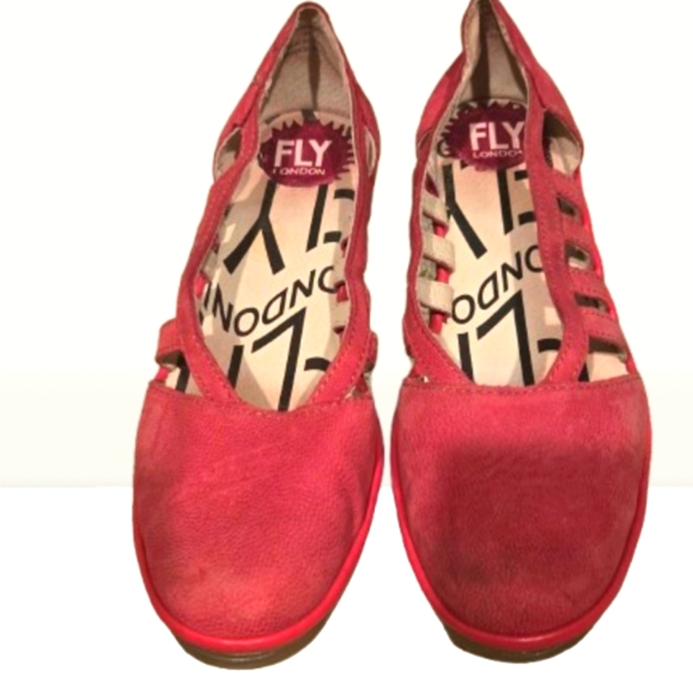 Fly London Red Flats with Perforated Design